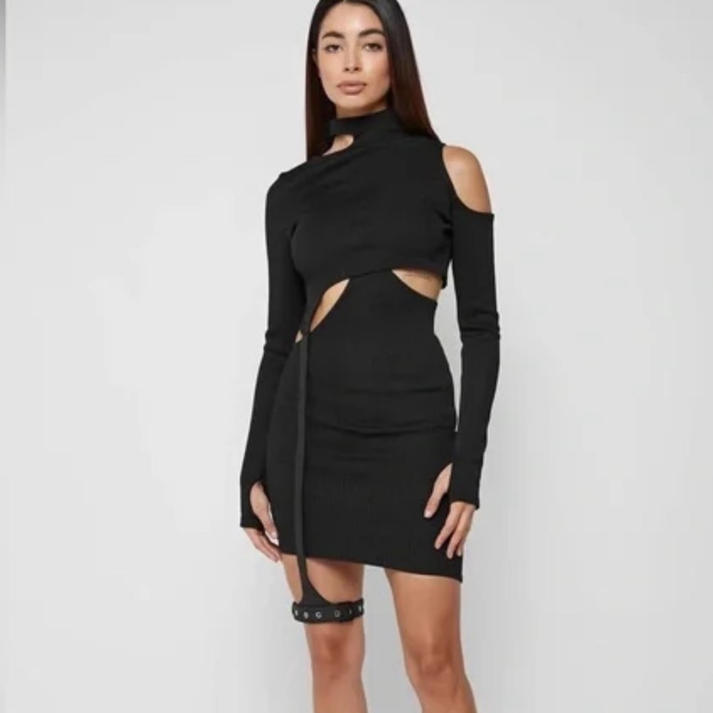 Maniere De Voir Black Cut-Out Mini Dress